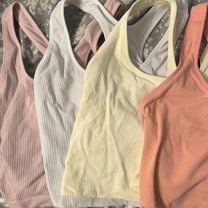 Ribbed Tank Top Set - Pink, White, Yellow, Orange